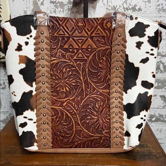 Montana West Black and Brown Cowhide Tote - Picture 1 of 3